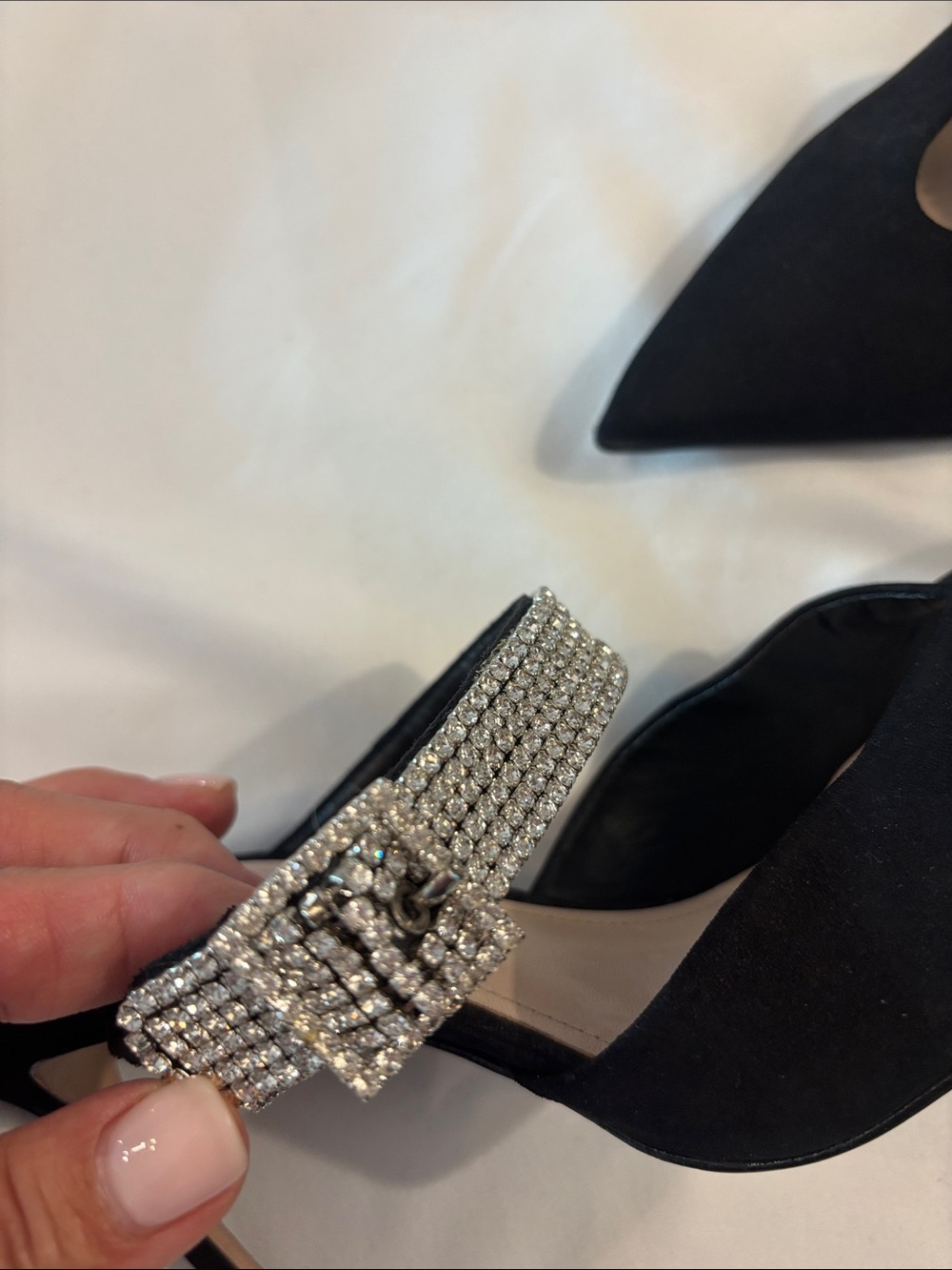 Schutz Tishara Black rhinestone buckle pointed toe mule heels. Size 9B - Picture 3 of 9